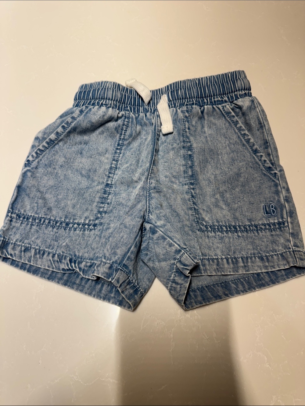 Little Bipsy Light Blue Denim-Effect Girls' Shorts with White Drawstring